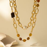 Vintage Style Color Block Imitation Pearl Natural Stone Aluminum Plating Women's Necklace main image 5
