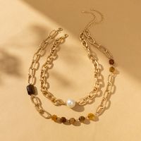Vintage Style Color Block Imitation Pearl Natural Stone Aluminum Plating Women's Necklace main image 3