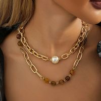 Vintage Style Color Block Imitation Pearl Natural Stone Aluminum Plating Women's Necklace main image 1