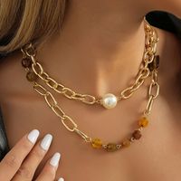 Vintage Style Color Block Imitation Pearl Natural Stone Aluminum Plating Women's Necklace main image 6
