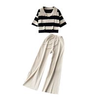 Weekend Outdoor Daily Women's Simple Style Stripe Simple Solid Color Spandex Polyester Knit Drawstring Elastic Waist Washed Pants Sets Pants Sets main image 8
