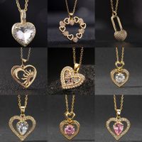 Europe And America Cross Border Love Pendant Necklace Micro-inlaid Color Zircon Clavicle Chain Geometric Girl Pendant Heart-shaped Necklace main image 1