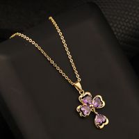 Europe And America Cross Border Love Pendant Necklace Micro-inlaid Color Zircon Clavicle Chain Geometric Girl Pendant Heart-shaped Necklace sku image 1