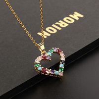 Europe And America Cross Border Love Pendant Necklace Micro-inlaid Color Zircon Clavicle Chain Geometric Girl Pendant Heart-shaped Necklace sku image 7