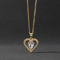 Europe And America Cross Border Love Pendant Necklace Micro-inlaid Color Zircon Clavicle Chain Geometric Girl Pendant Heart-shaped Necklace sku image 8