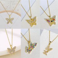 Ig Style Casual Butterfly Titanium Steel Copper Plating Inlay Zircon Pendant Necklace main image 1