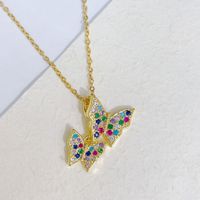 Ig Style Casual Butterfly Titanium Steel Copper Plating Inlay Zircon Pendant Necklace main image 5