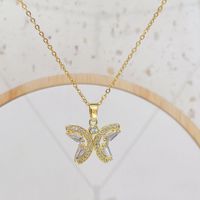 Ig Style Casual Butterfly Titanium Steel Copper Plating Inlay Zircon Pendant Necklace main image 3