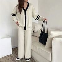 Daily Women's Simple Style Simple Solid Color Spandex Polyester Knit Washed Button Rib-knit Pants Sets Pants Sets main image 1