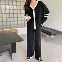 Daily Women's Simple Style Simple Solid Color Spandex Polyester Knit Washed Button Rib-knit Pants Sets Pants Sets main image 3