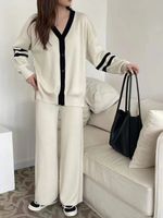 Daily Women's Simple Style Simple Solid Color Spandex Polyester Knit Washed Button Rib-knit Pants Sets Pants Sets sku image 4
