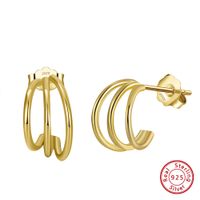 1 Pair Casual Elegant Luxurious C Shape Plating Laser Sterling Silver 14k Gold Plated White Gold Plated Silver Plated Ear Studs main image 2