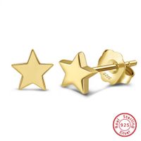 1 Pair Simple Style Pentagram Plating Sterling Silver 14k Gold Plated Ear Studs sku image 1