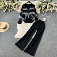 School Outdoor Daily Women's Simple Style Stripe Simple Spandex Polyester Knit Elastic Waist Pants Sets Pants Sets main image 8