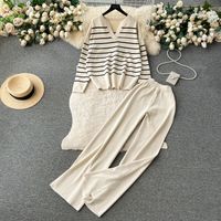 School Outdoor Daily Women's Simple Style Stripe Simple Spandex Polyester Knit Elastic Waist Pants Sets Pants Sets main image 10