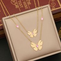 Stainless Steel 18K Gold Plated Romantic Commute Plating Inlay Butterfly Artificial Diamond Bracelets Earrings Necklace sku image 3