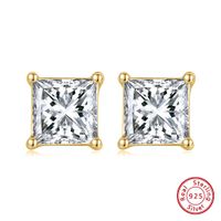 1 Pair Modern Style Simple Style Classic Style Square Plating Laser Inlay Sterling Silver Zircon 14k Gold Plated Rose Gold Plated White Gold Plated Ear Studs main image 4