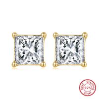 1 Par Estilo Moderno Estilo Simple Estilo Clásico Cuadrado Enchapado Láser Embutido Plata Esterlina Circón Chapado En Oro De 14 Quilates. Oro De Rose Plateado Blanco Oro Plateado Pendientes sku image 1