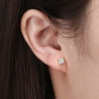 1 Pair Modern Style Simple Style Classic Style Square Plating Laser Inlay Sterling Silver Zircon 14k Gold Plated Rose Gold Plated White Gold Plated Ear Studs main image 2