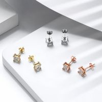 1 Pair Modern Style Simple Style Classic Style Square Plating Laser Inlay Sterling Silver Zircon 14k Gold Plated Rose Gold Plated White Gold Plated Ear Studs main image 1