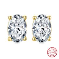 1 Pair Simple Style Geometric Oval Plating Inlay Sterling Silver Zircon 14k Gold Plated Ear Studs main image 5