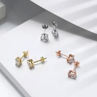 1 Pair Simple Style Geometric Oval Plating Inlay Sterling Silver Zircon 14k Gold Plated Ear Studs main image 4