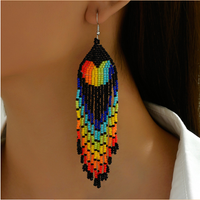 Wholesale Jewelry Vacation Bohemian Color Block Heart Shape Seed Bead Beaded Drop Earrings main image 2