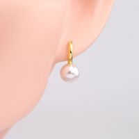 1 Pair Simple Style Round Plating Inlay Sterling Silver Pearl White Gold Plated Gold Plated Earrings main image 2