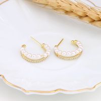 1 Pair Lady U Shape Inlay Sterling Silver Artificial Pearls Zircon Ear Studs main image 5
