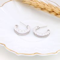 1 Pair Lady U Shape Inlay Sterling Silver Artificial Pearls Zircon Ear Studs main image 4