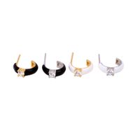 1 Pair Simple Style C Shape Epoxy Inlay Sterling Silver Gem Earrings main image 3