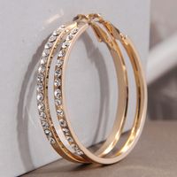 1 Pair Simple Style Round Inlay Steel Rhinestones Hoop Earrings main image 1