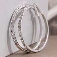 1 Pair Simple Style Round Inlay Steel Rhinestones Hoop Earrings main image 3