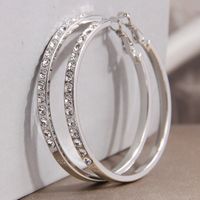 1 Pair Simple Style Round Inlay Steel Rhinestones Hoop Earrings sku image 2