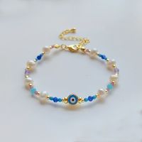 Ig Style Devil's Eye Turquoise Freshwater Pearl Seed Bead Beaded Knitting Plating 18k Gold Plated Women's Bracelets main image 1