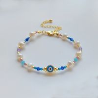 Ig Style Devil's Eye Turquoise Freshwater Pearl Seed Bead Beaded Knitting Plating 18k Gold Plated Women's Bracelets sku image 1