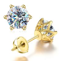 Shiny Round Sterling Silver Inlay Moissanite Ear Studs sku image 3