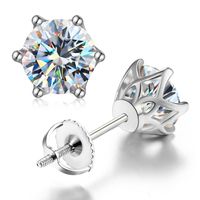 Shiny Round Sterling Silver Inlay Moissanite Ear Studs sku image 2