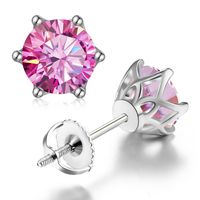 Shiny Round Sterling Silver Inlay Moissanite Ear Studs sku image 12