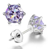 Shiny Round Sterling Silver Inlay Moissanite Ear Studs sku image 14