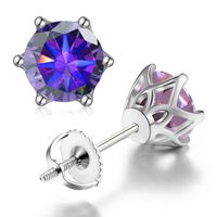 Shiny Round Sterling Silver Inlay Moissanite Ear Studs sku image 14