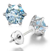 Shiny Round Sterling Silver Inlay Moissanite Ear Studs sku image 15