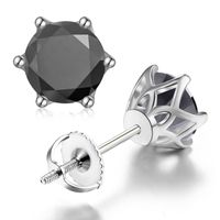 Shiny Round Sterling Silver Inlay Moissanite Ear Studs sku image 1