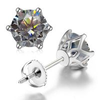 Shiny Round Sterling Silver Inlay Moissanite Ear Studs sku image 11