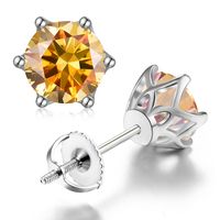 Shiny Round Sterling Silver Inlay Moissanite Ear Studs sku image 5