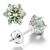 Shiny Round Sterling Silver Inlay Moissanite Ear Studs sku image 4
