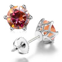 Shiny Round Sterling Silver Inlay Moissanite Ear Studs sku image 6