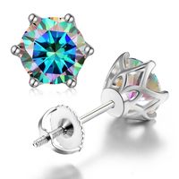 Shiny Round Sterling Silver Inlay Moissanite Ear Studs sku image 7
