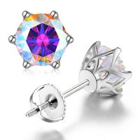 Shiny Round Sterling Silver Inlay Moissanite Ear Studs sku image 10