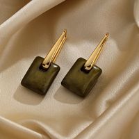 1 Pair Retro Square Plating Metal Artificial Gemstones Copper 18k Gold Plated Ear Studs main image 5